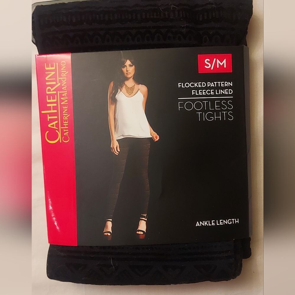 Catherine Malandrino Black Flocked Footless Tights